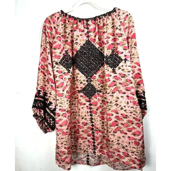 Irving & Fine 100% Silk Tunic Bohemian Lagen Look Embroidered Hippie Retro L - Picture 2 of 7